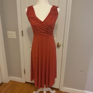Boden Georgia Jersey Knit Classic Polka Dot Dress Red w/white and blue dots 6L
